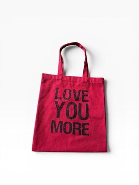 Red Canvas Tote Bag with 'LOVE YOU MORE' Print